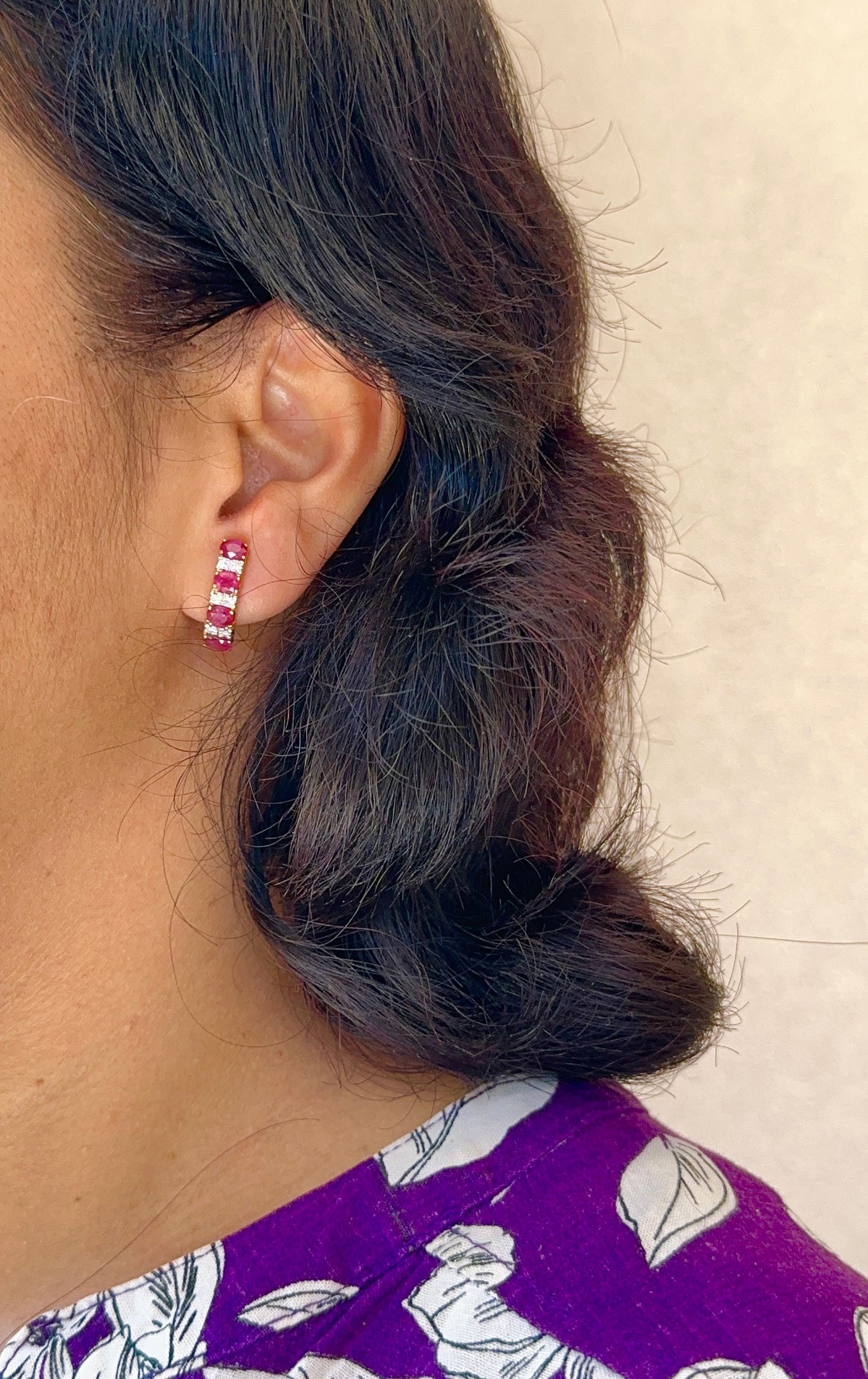 Total 3.63CT Burmese Unheated Rubies and Natural Diamonds Stud Earrings in 20K Solid Gold