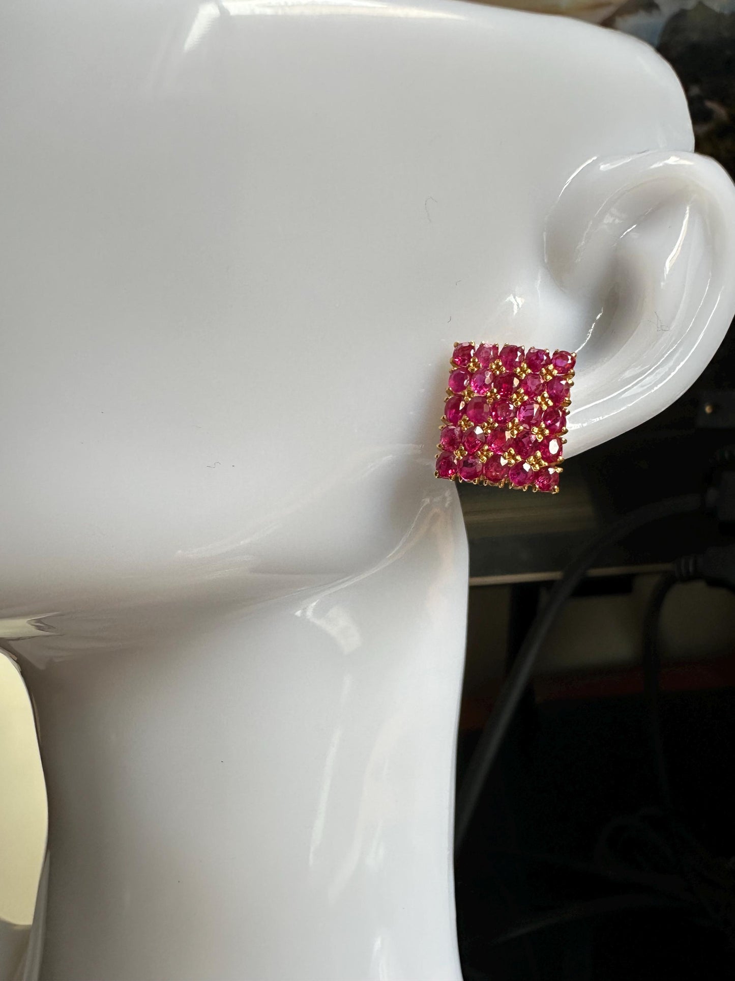 Total 6CT Burmese Natural Unheated Rubies Earrings in 20K Solid Gold