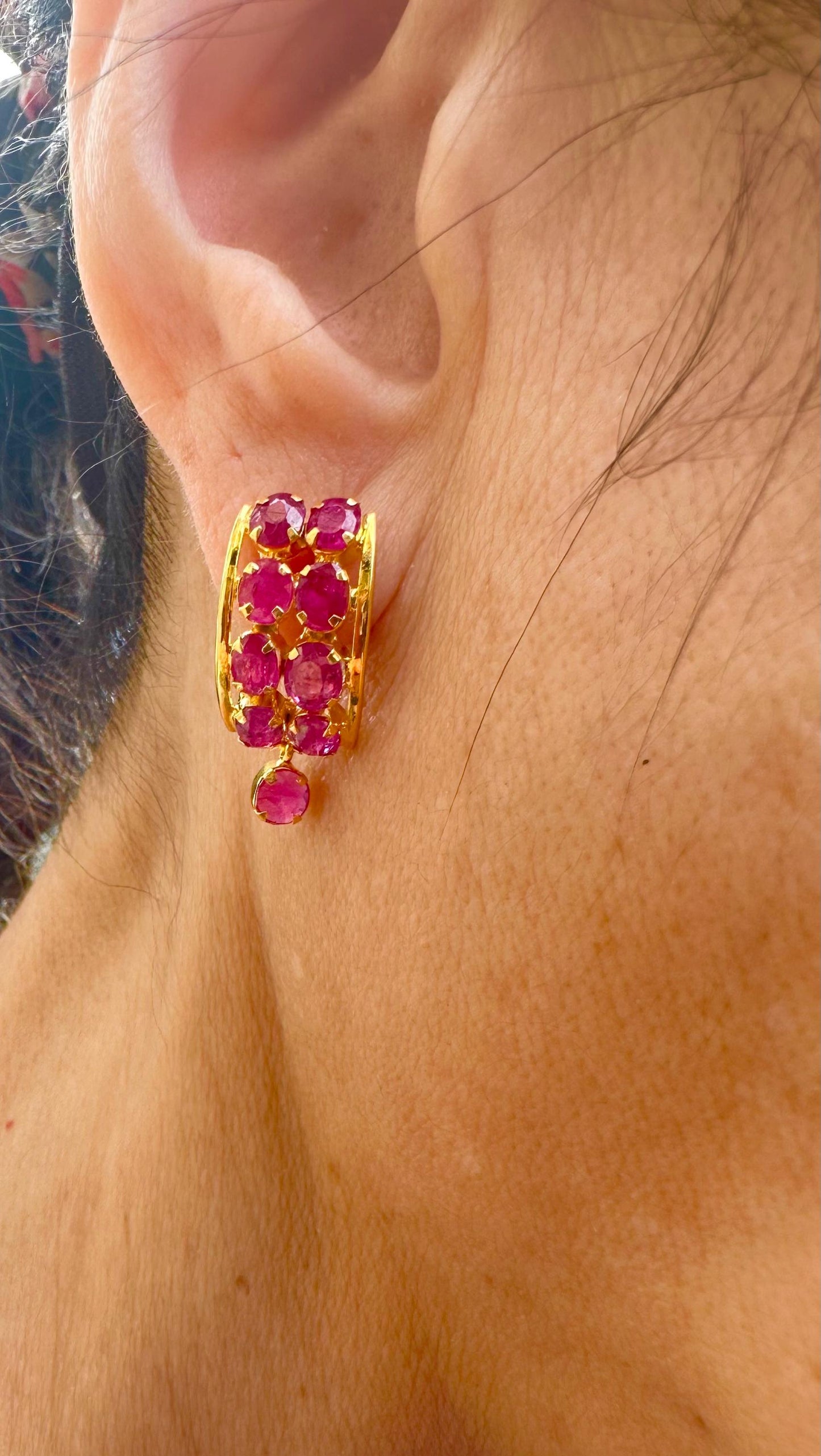 Total 4CT Burmese Natural Unheated Ruby Earrings in 20K Solid Gold