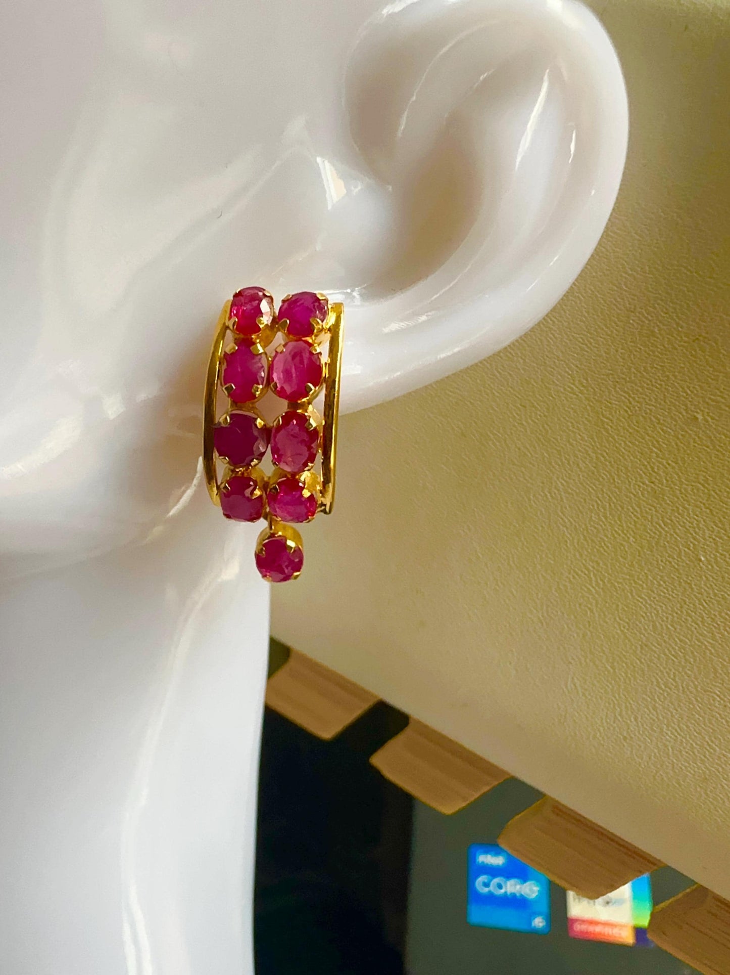 Total 4CT Burmese Natural Unheated Ruby Earrings in 20K Solid Gold