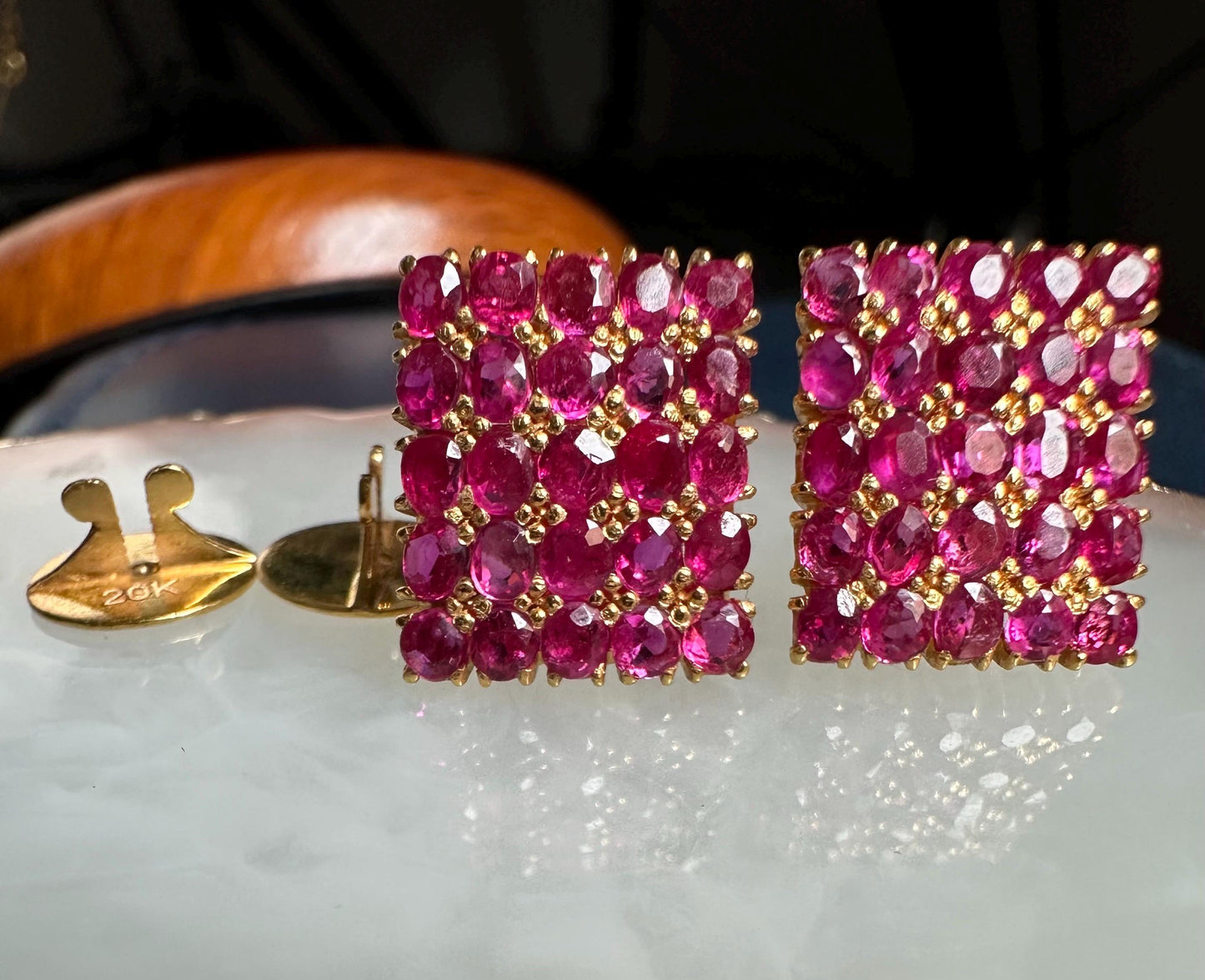 Total 6CT Burmese Natural Unheated Rubies Earrings in 20K Solid Gold
