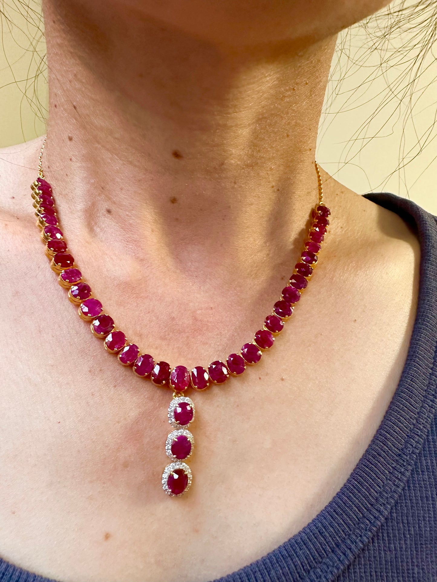 Timeless Natural Unheated Burmese Ruby(35.57CT) Necklace  with Diamonds Drop