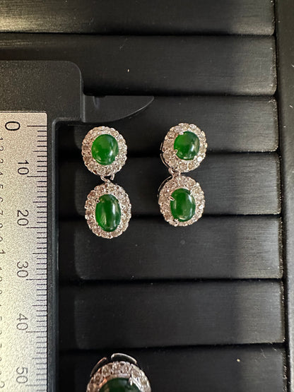 Two Step Drop Earrings Natural Untreated Burmese Jadeite & Diamonds