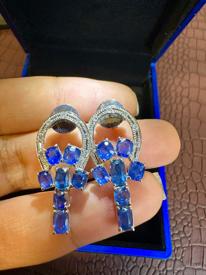 Emerald Cut Natural Unheated Burmese Sapphire Earrings