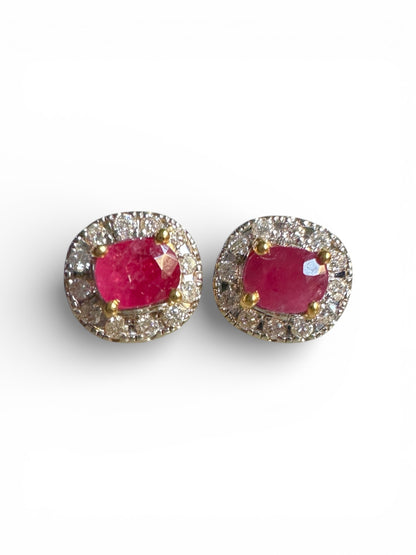 Natural unheated Burmese rubies (1.5CT) and natural diamond earrings in 20K solid gold
