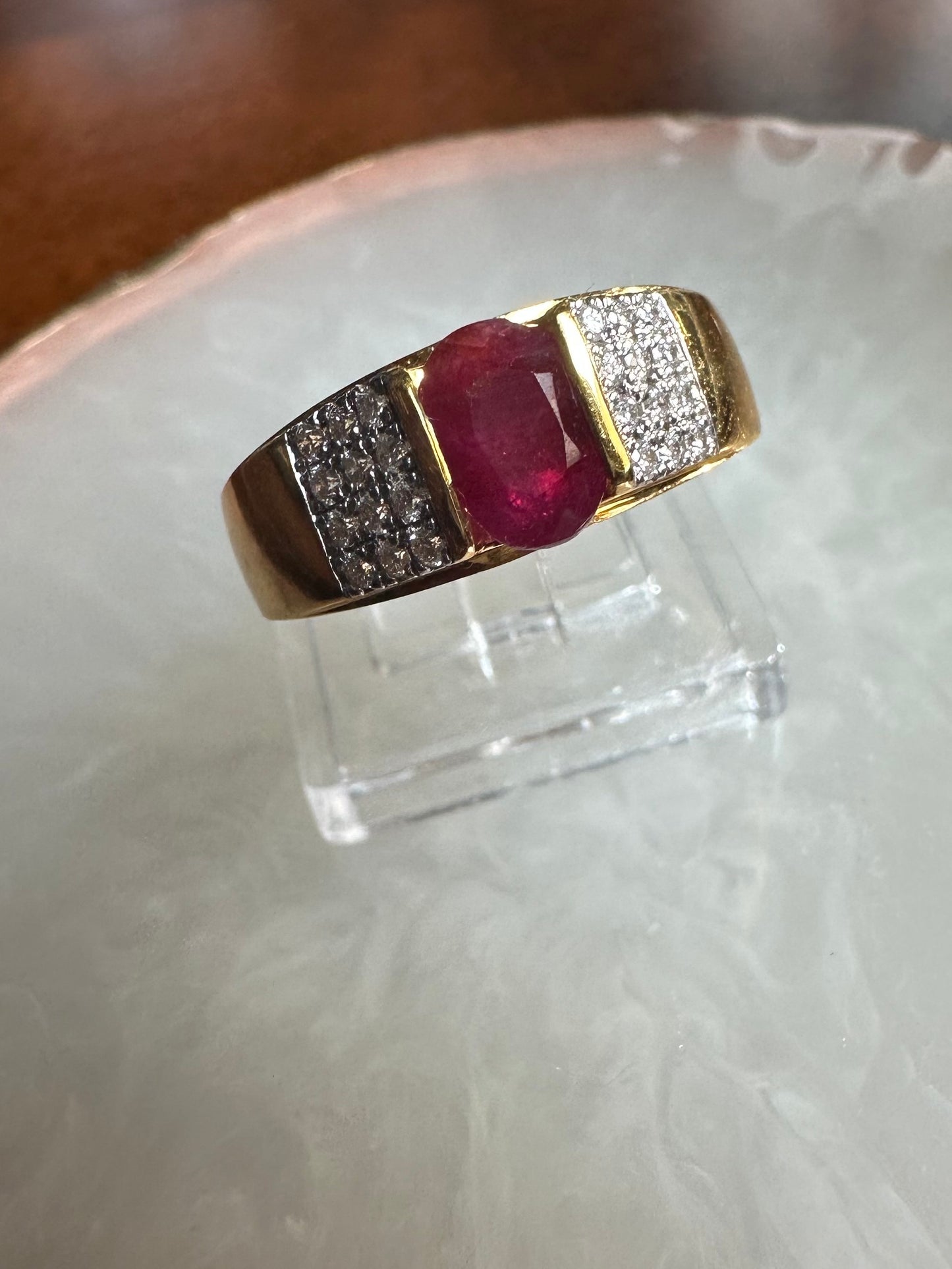 Unisex Unheated Burmese  Ruby Ring with Diamonds