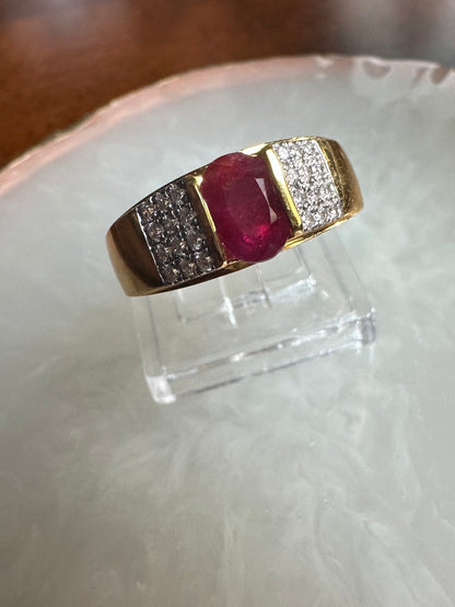 Unisex Unheated Burmese  Ruby Ring with Diamonds