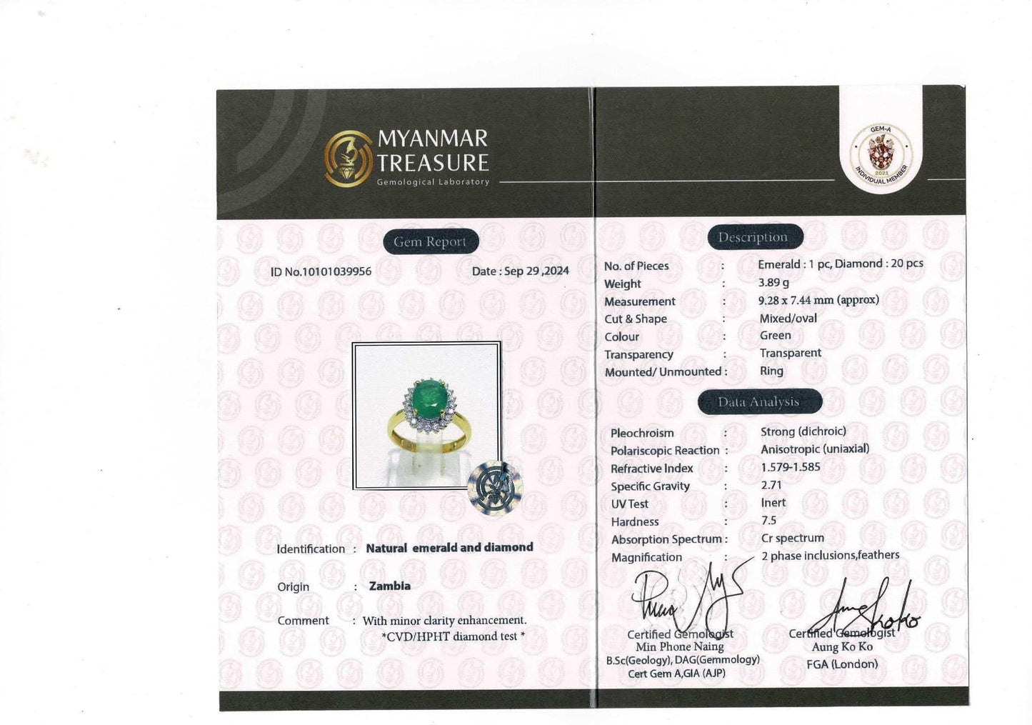 Princess Diana Ring Inspired Natural Emerald in 20K solid gold, with Natural Diamonds