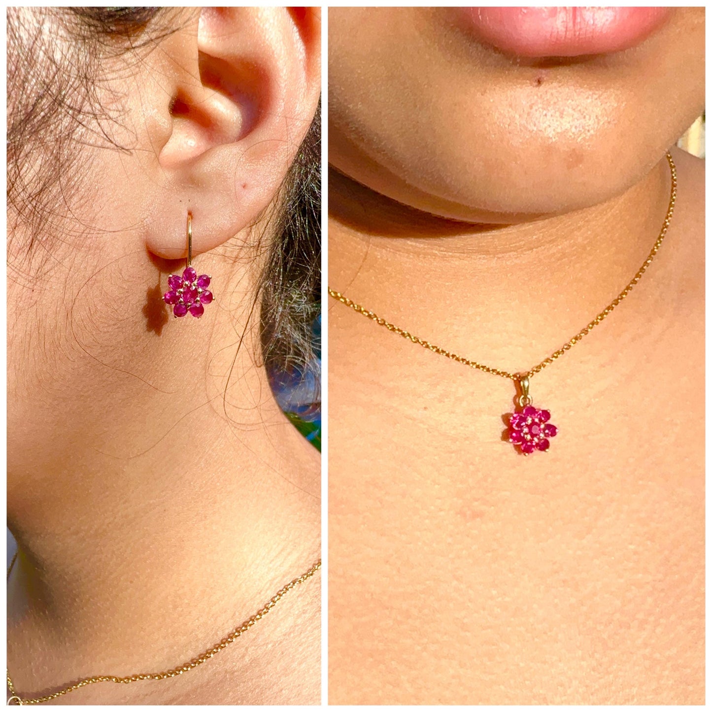 Stunning and Quality Earring & Pendant Set -Featuring Natural Unheated Burmese Ruby (4.13CT)  in 20K Solid Gold.