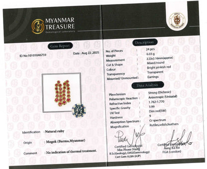 Timeless Floral Cascade Earrings – 20K Solid Gold with Natural Unheated Burmese Rubies