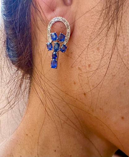 Emerald Cut Natural Unheated Burmese Sapphire Earrings