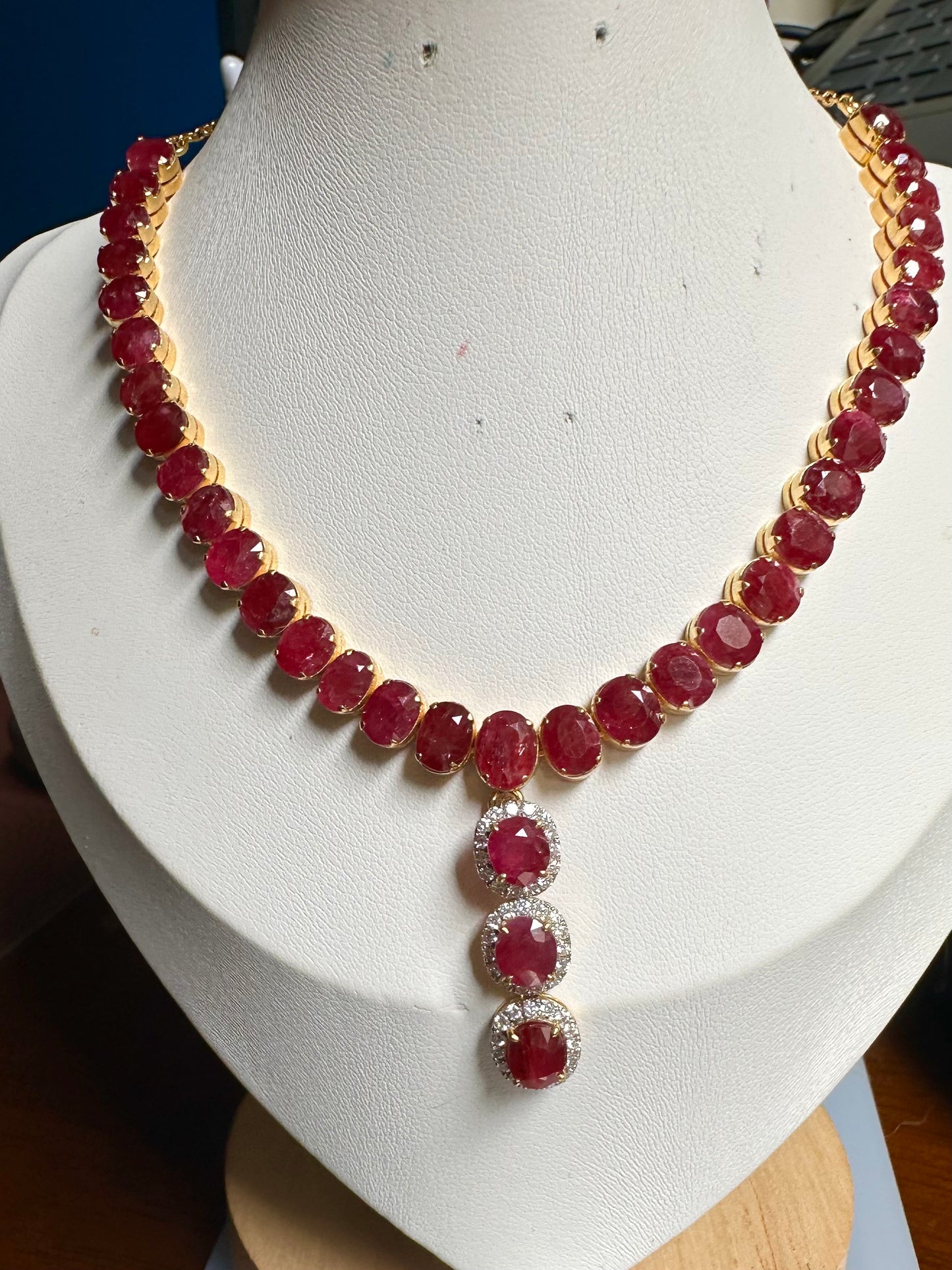 Timeless Natural Unheated Burmese Ruby(35.57CT) Necklace  with Diamonds Drop
