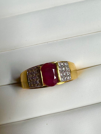 Unisex Unheated Burmese  Ruby Ring with Diamonds