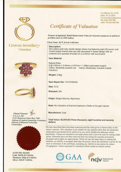 Stunning and Quality Ring - Natural Unheated Burmese Ruby (1.37CT) Ring set in 20K Solid Gold.