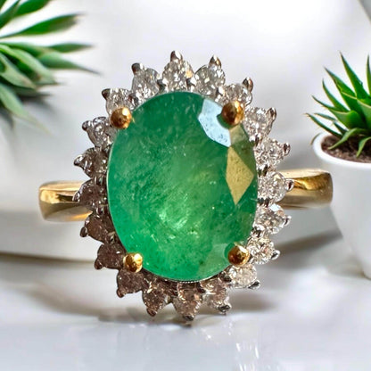 Princess Diana Ring Inspired Natural Emerald in 20K solid gold, with Natural Diamonds