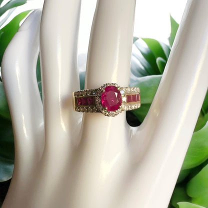 SChannel Set Engagement Ring with Natural Unheated Ruby and Diamonds Ring in 18K Gold