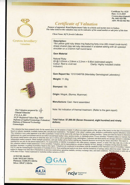 Vintage Style Burmese Unheated Ruby Dome Cluster Ring in 18ct Gold