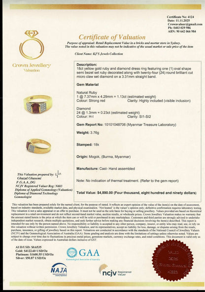 Unisex Unheated Burmese  Ruby Ring with Diamonds