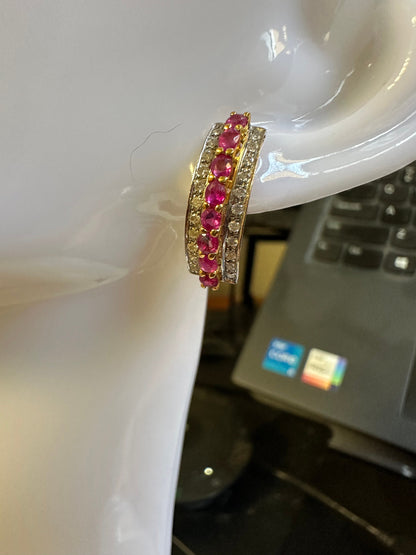 21K Gold with Nature Unheated Burmese Ruby and Diamond Earrings
