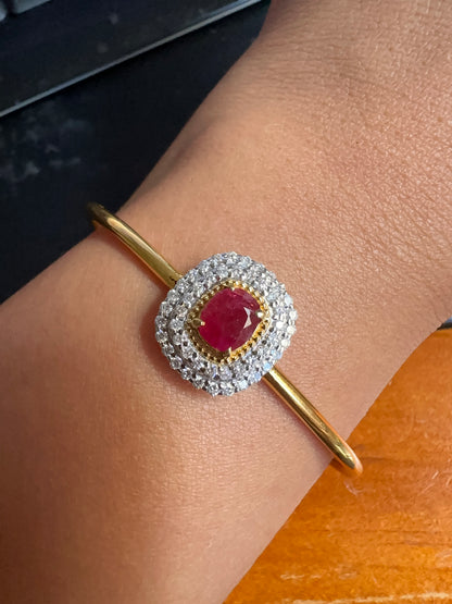 Natural Unheated Burmese Rubies and Natural Diamonds Bangle in 18K Solid Gold