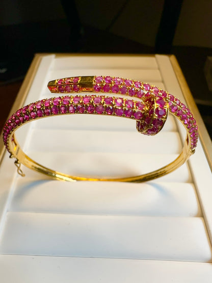 Cartier-Inspired Nail Bangle – Natural Unheated Red Ruby in 20K Solid Gold