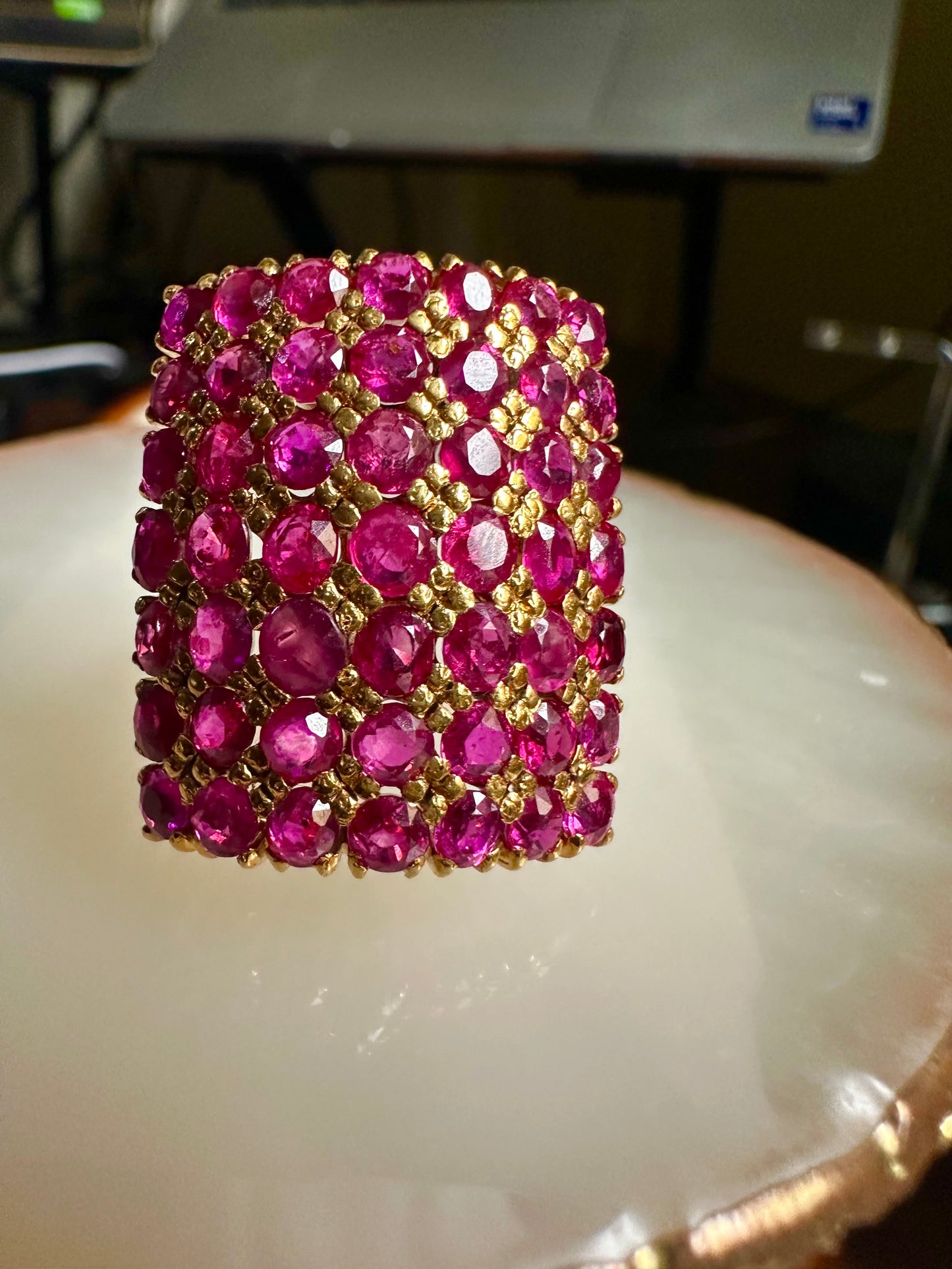 Vintage Style Burmese Unheated Ruby Dome Cluster Ring in 18ct Gold