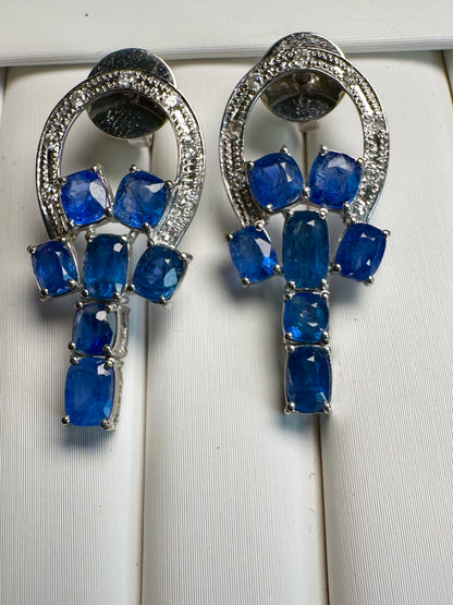 Emerald Cut Natural Unheated Burmese Sapphire Earrings