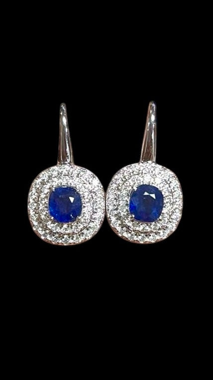 Natural Unheated Burmese Sapphire Earrings and Pendant in Solid Gold