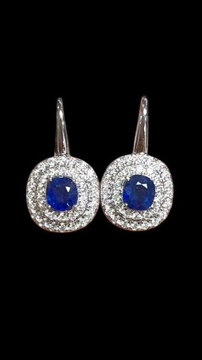 Natural Unheated Burmese Sapphire Earrings and Pendant in Solid Gold