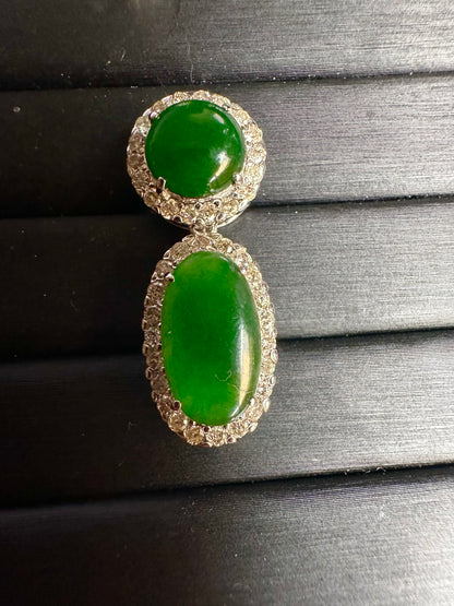 Two Step Drop Pendant Natural Untreated Burmese Jadeite & Diamonds