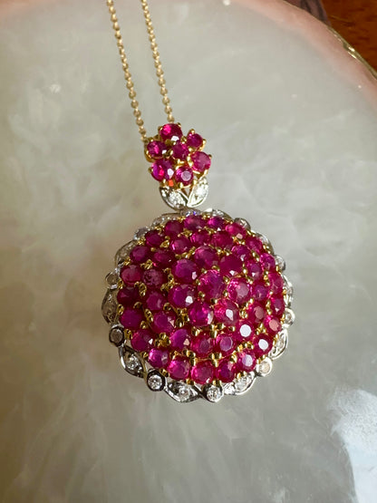 Pigeon Blood-Red Natural Unheated Burmese Ruby & Diamond Pendant in 20K Gold