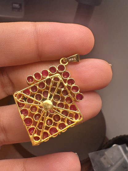 Natural Unheated Mogok Ruby Cluster Pendant | 4.00ct Ruby | 18ct Gold