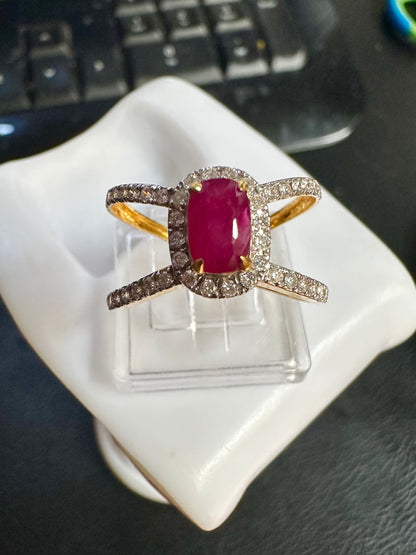 Beautiful Burmese Natural Unheated Ruby (1.0CT) and Natural Diamonds Ring in 20K Solid Gold
