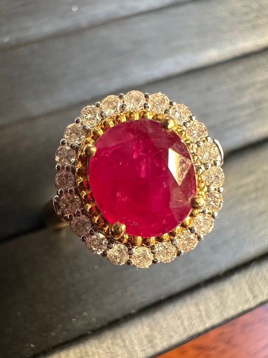 2 Ways Style - Ring or Pendant with Burmese Natural Unheated Ruby (2.5 Carats) and Natural Diamonds