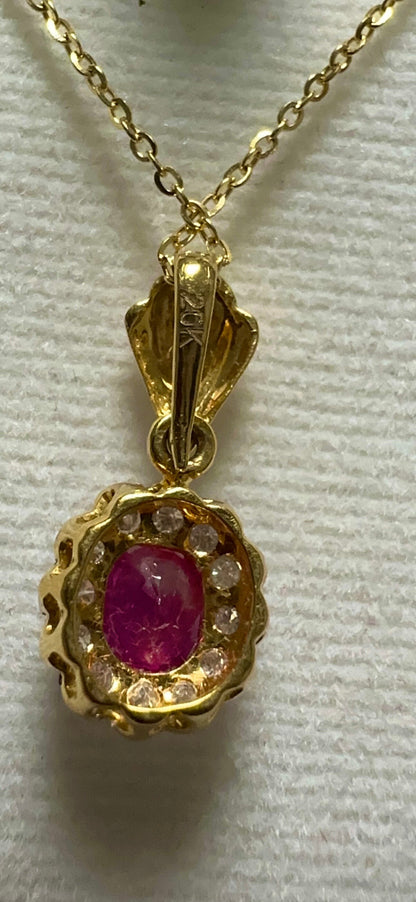 Burmese Unheated Ruby and Natural Diamonds Necklace in 20K Solid Gold