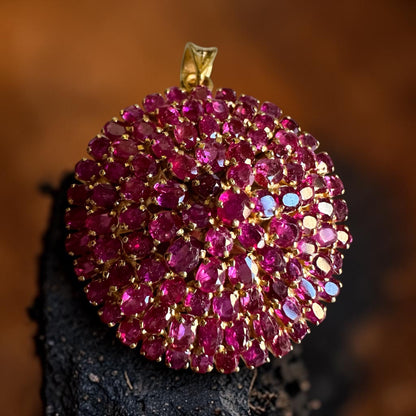 Natural Unheated Burmese Ruby Vintage Cluster Pendant | 18ct Yellow Gold | 12.00ct (100 pieces) Ruby