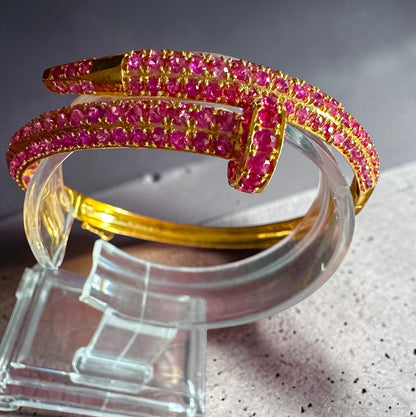 Luxury Cartier-Inspired Nail Bangle – Natural Unheated Burmese Rubies in 18K Solid Gold