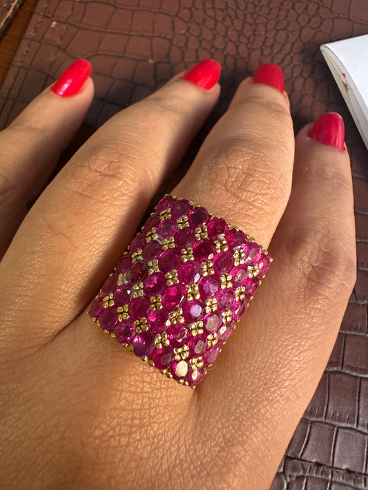 Natural Unheated Burmese Ruby Dome Cluster Ring in 18ct Gold