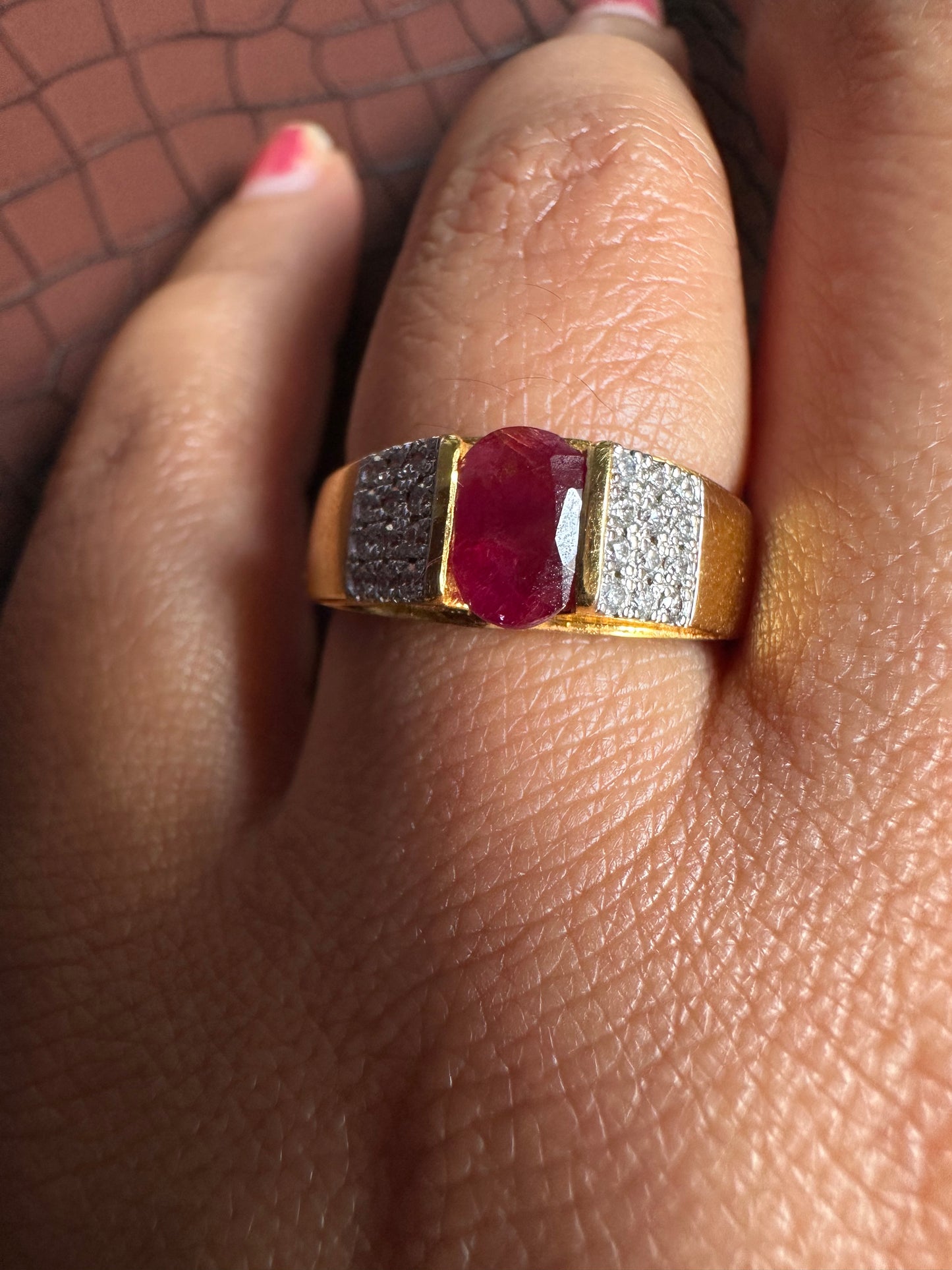 Unisex Unheated Burmese  Ruby Ring with Diamonds