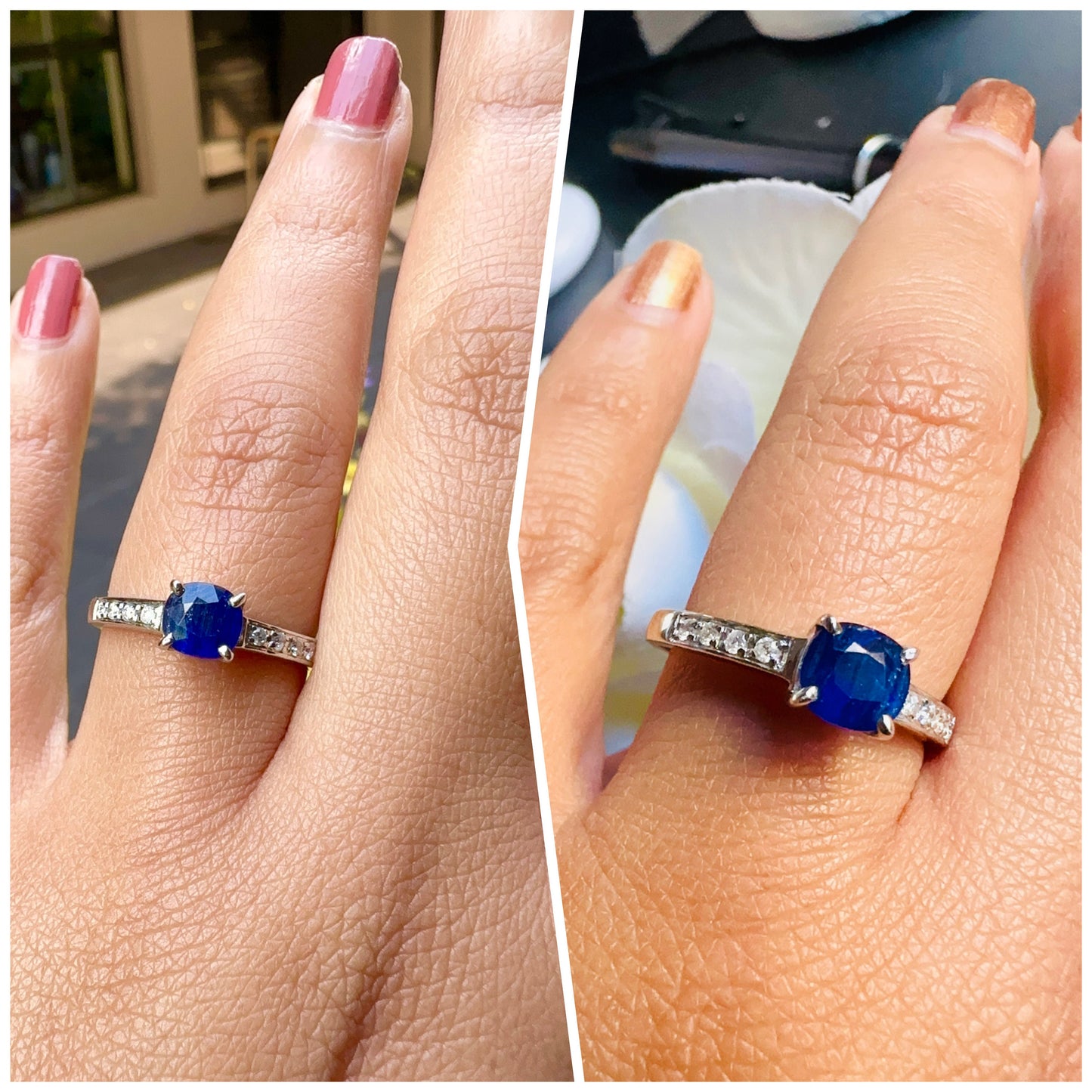 Burmese Natural Unheated Sapphire and Natural Diamonds Ring in 20K Solid White Gold