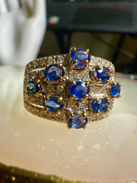 Unisex Natural Diamonds and Natural Unheated  Sapphires (2CT) Ring in 20K Solid Gold
