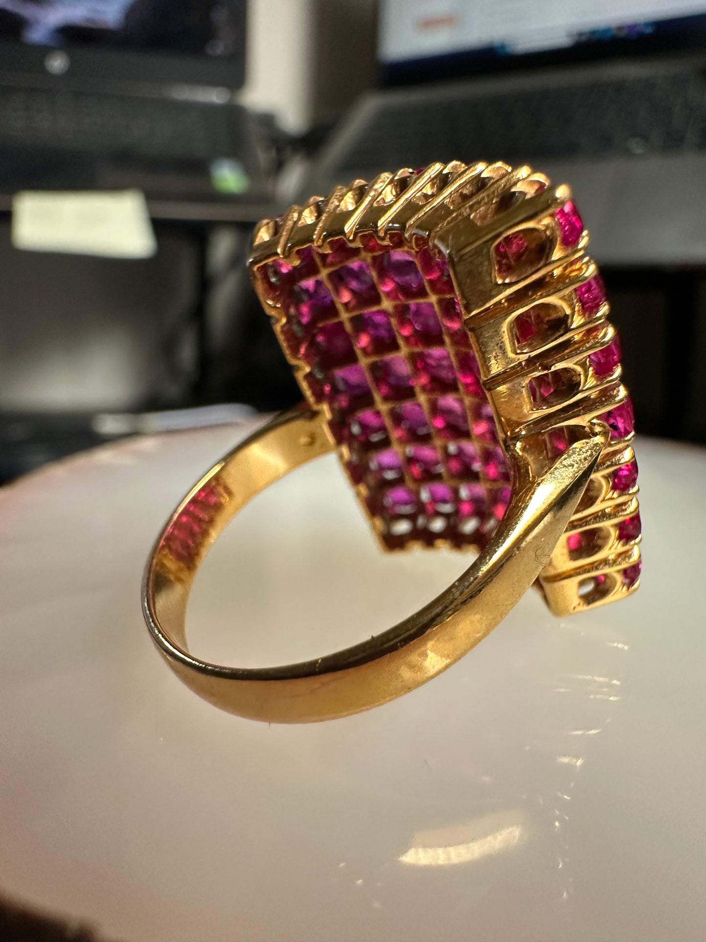 Vintage Style Burmese Unheated Ruby Dome Cluster Ring in 18ct Gold