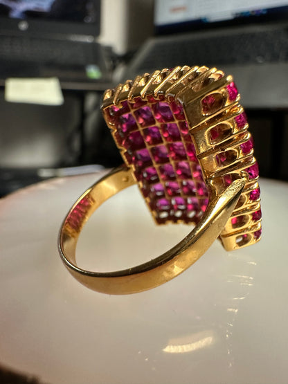 Vintage Style Burmese Unheated Ruby Dome Cluster Ring in 18ct Gold