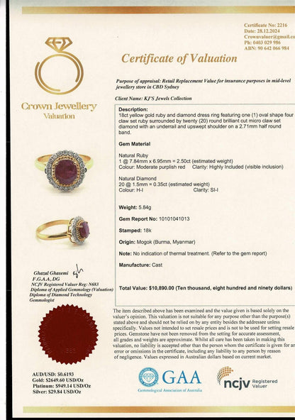 2 Ways Style - Ring or Pendant with Burmese Natural Unheated Ruby (2.5 Carats) and Natural Diamonds