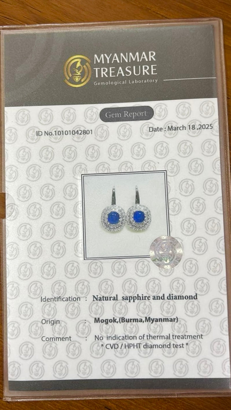 Natural Unheated Burmese Sapphire Earrings and Pendant in Solid Gold
