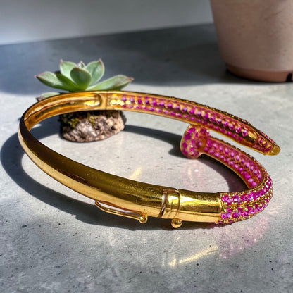 Luxury Cartier-Inspired Nail Bangle – Natural Unheated Burmese Rubies in 18K Solid Gold