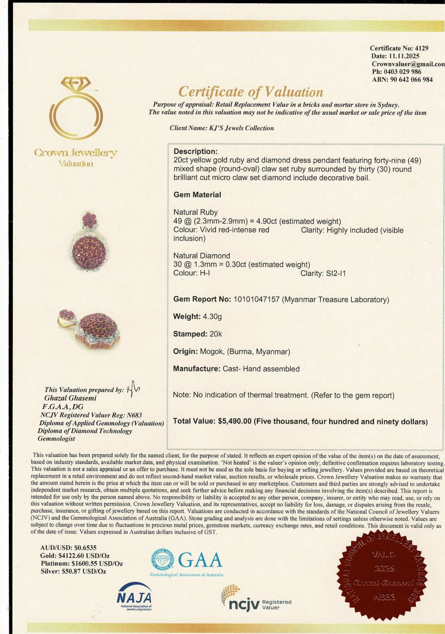 Pigeon Blood-Red Natural Unheated Burmese Ruby & Diamond Pendant in 20K Gold