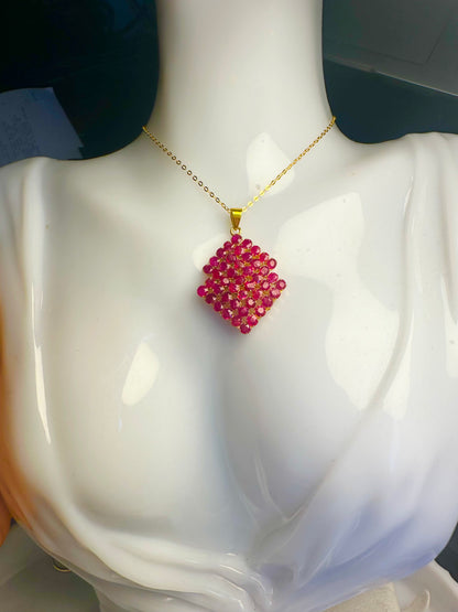Natural Unheated Mogok Ruby Cluster Pendant | 4.00ct Ruby | 18ct Gold
