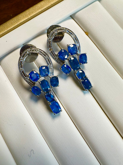 Emerald Cut Natural Unheated Burmese Sapphire Earrings