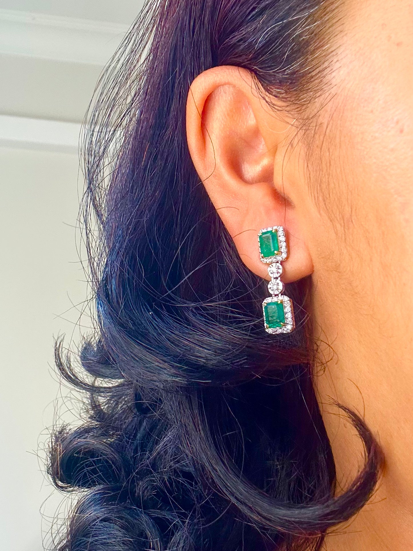 Two-Step Drop Natural Emerald & Diamond Statement Set